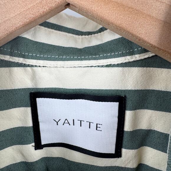 Yaitte Striped Button Front Shirt Green White Long Sleeve Top Size XS - Picture 3 of 8